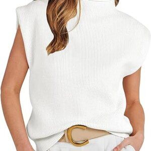MACNOORA Ladies White Sleeveless Sweater Mock Neck LARGE